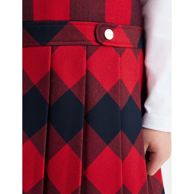 Girl flannel pinafore Dress, Navy/Red - Dresses - 6