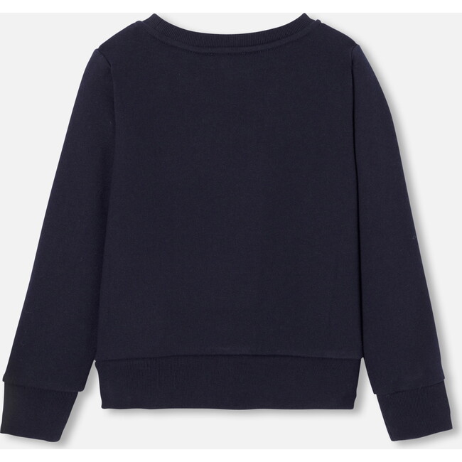 Girl Fleece Sweatshirt, Navy - Sweatshirts - 2