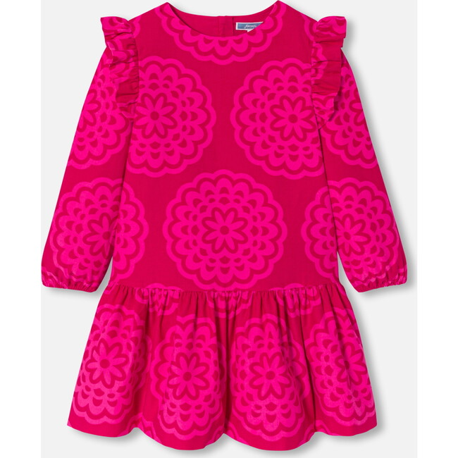 Girl Dress, with roSette print Pink/Multicolour