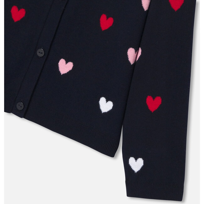 Girl Heart Jacquard Cardigan, Navy/Multicolour - Cardigans - 4