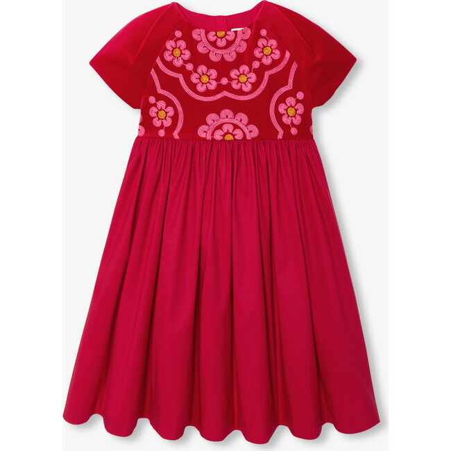 Girl Bi-Material Dress,  Red