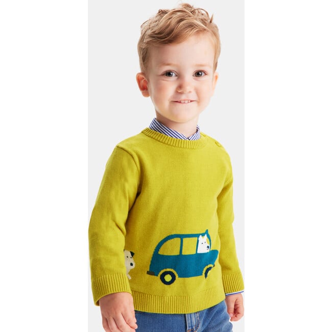 Fancy Intarsia Baby Boy Sweater, Mustard - Sweaters - 5