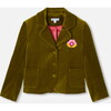 Girl Blazer in Smooth Velvet, Olive Green - Blazers - 1 - thumbnail