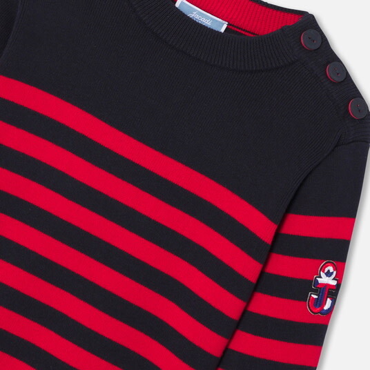 Child Sailor Sweater, Navy/Red - Sweaters - 4