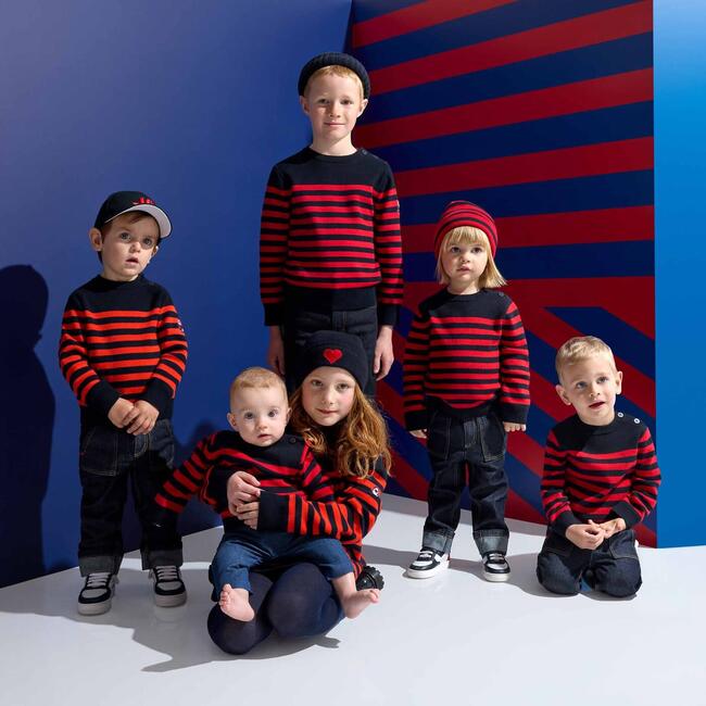 Child Sailor Sweater, Navy/Red - Sweaters - 5