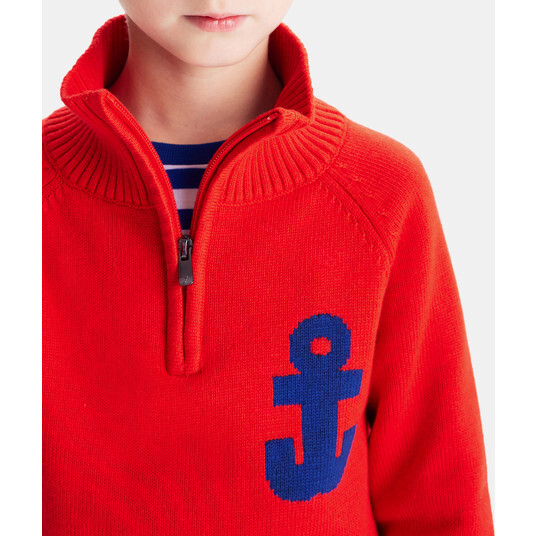 Boy Trucker Sweater, Bright Red - Sweaters - 7