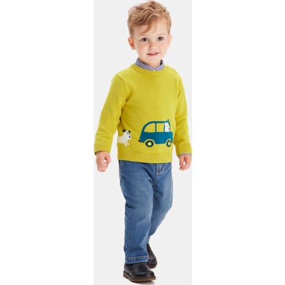 Fancy Intarsia Baby Boy Sweater, Mustard - Sweaters - 8