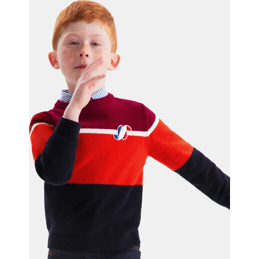 Boy Colorblock Sweater, Navy/Red - Sweaters - 4