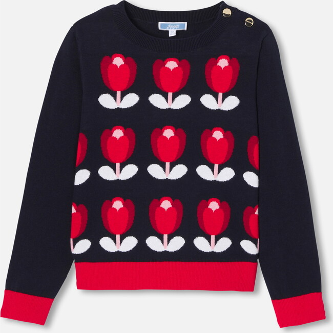 Girl Tulip Sweater, Navy