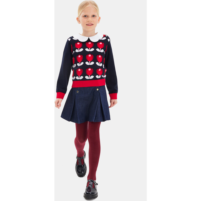 Girl Tulip Sweater, Navy - Sweaters - 2