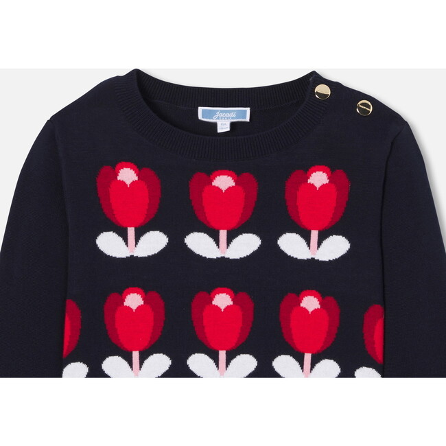 Girl Tulip Sweater, Navy - Sweaters - 3