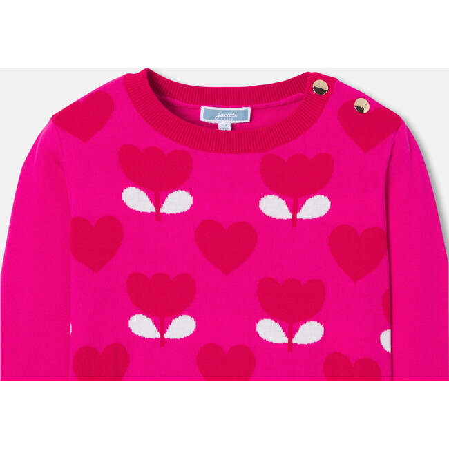 Girl Tulip Sweater, Pink/Red - Sweaters - 2