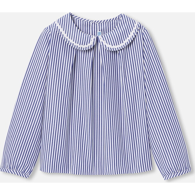 Girl Poplin Blouse, White/Blue