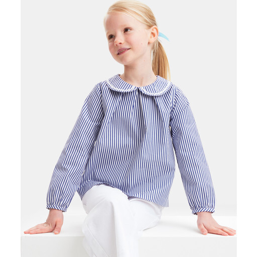 Girl Poplin Blouse, White/Blue - Blouses - 2