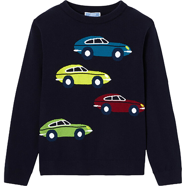 Boy Car Intarsia Sweater, Navy