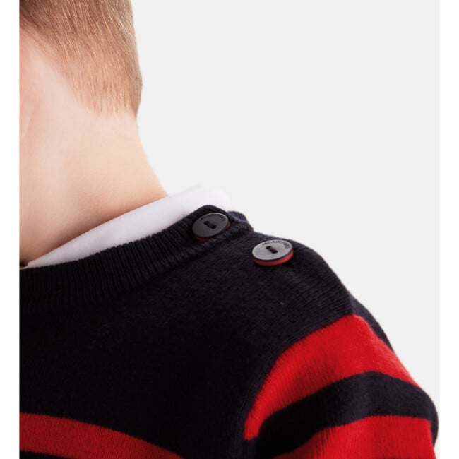 Baby Navy Sweater, Navy/Red - Sweaters - 4