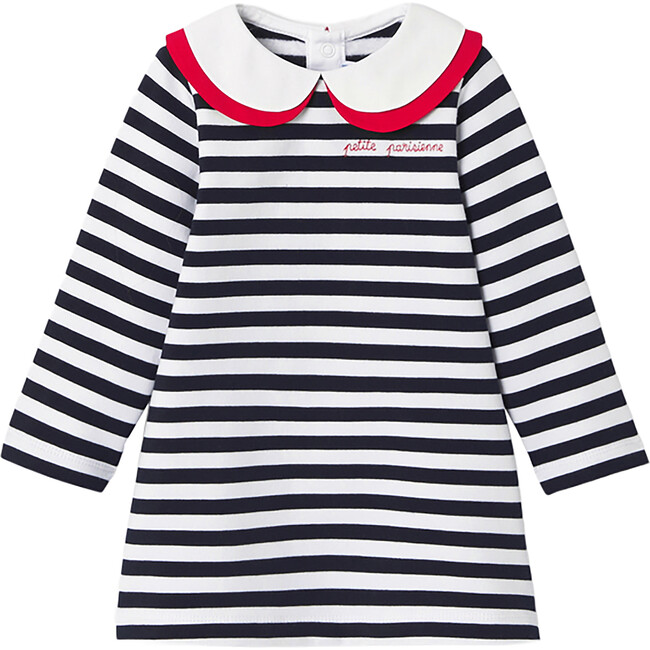 Baby Girl Sailor Dress, White/Navy