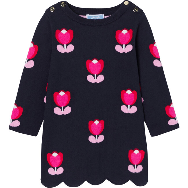 Baby Girl Long Sleeve Dress, Navy