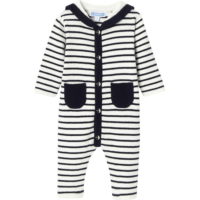 Image of Baby Boy Knitted Jumpsuit, Navy/White