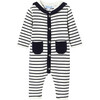 Baby Boy Knitted Jumpsuit, Navy/White - Rompers - 1 - thumbnail