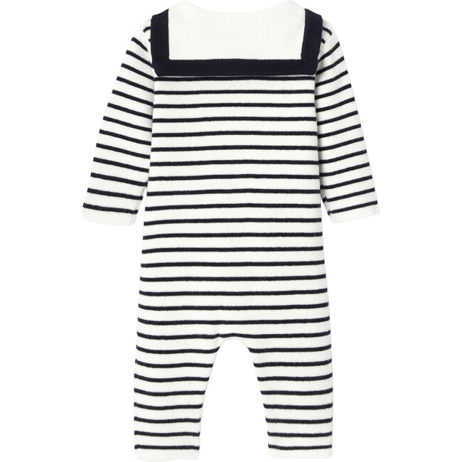 Baby Boy Knitted Jumpsuit, Navy/White - Rompers - 2