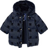 Baby Girl Mid-Length Jacket, Navy - Jackets - 3