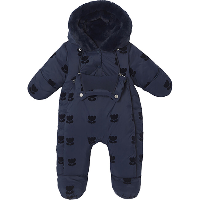 Baby Girl Nylon Snowsuit, Navy - Snowsuits - 2