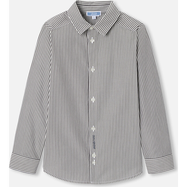 Boy Striped Shirt in Poplin, White/Grey