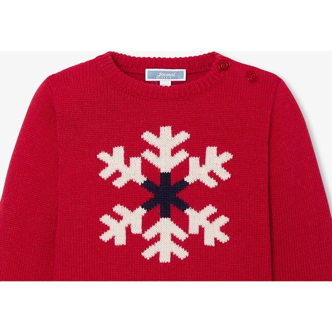 Baby Boy Intarsia Snowflake Sweater, Brick Red - Sweaters - 3