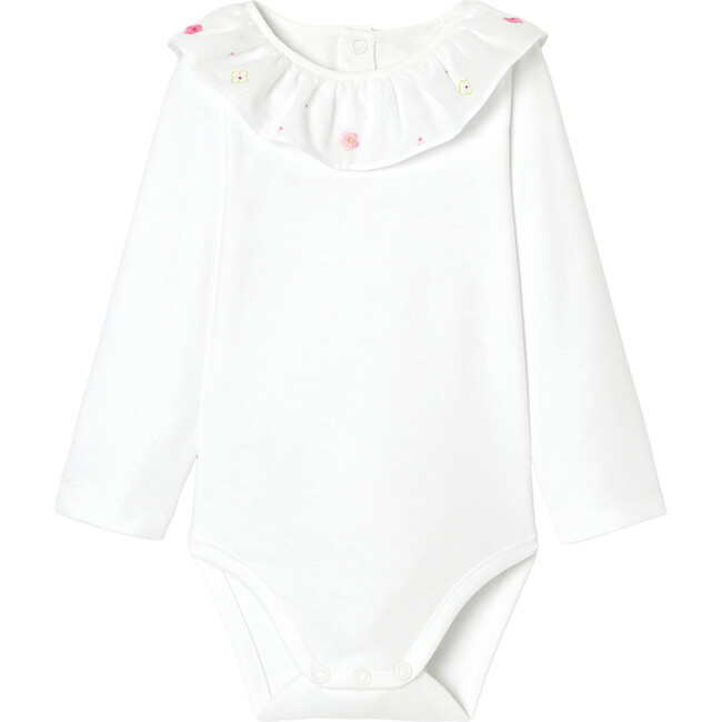 Baby Girl Long Sleeve Bodysuit, White - Onesies - 3