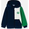 Boy Hoodie, Navy/Green - Sweatshirts - 1 - thumbnail