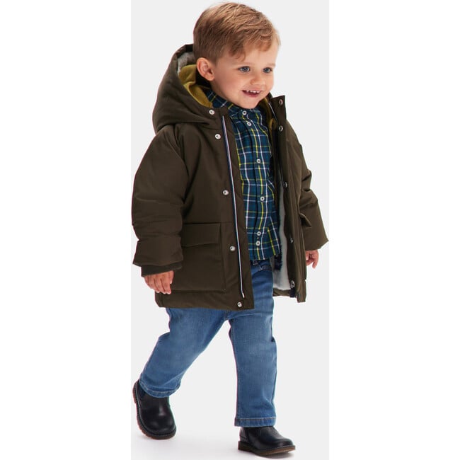 Baby Boy Nylon Coat, Khaki - Coats - 6