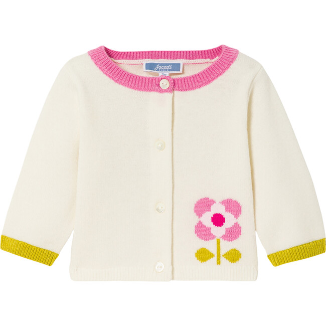 Baby Girl Jersey Cardigan, Soft White/Multicolour