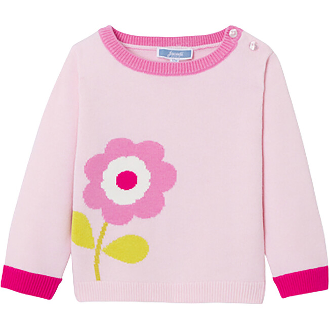 Baby Girl Intarsia Flower Sweater, Powder Pink