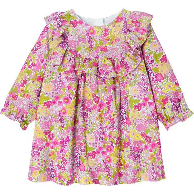 Baby Girl Dress in Velvet Liberty Fabric, White/Multicolour