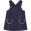 Baby Girl Denim Pinafore Dress, Dark Denim - Dresses - 1 - thumbnail