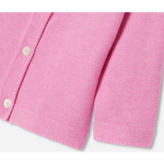 Baby Girl Jersey Cardigan, Medium Pink - Cardigans - 3