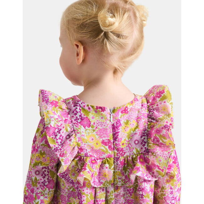 Baby Girl Dress in Velvet Liberty Fabric, White/Multicolour - Dresses - 3