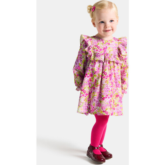 Baby Girl Dress in Velvet Liberty Fabric, White/Multicolour - Dresses - 4