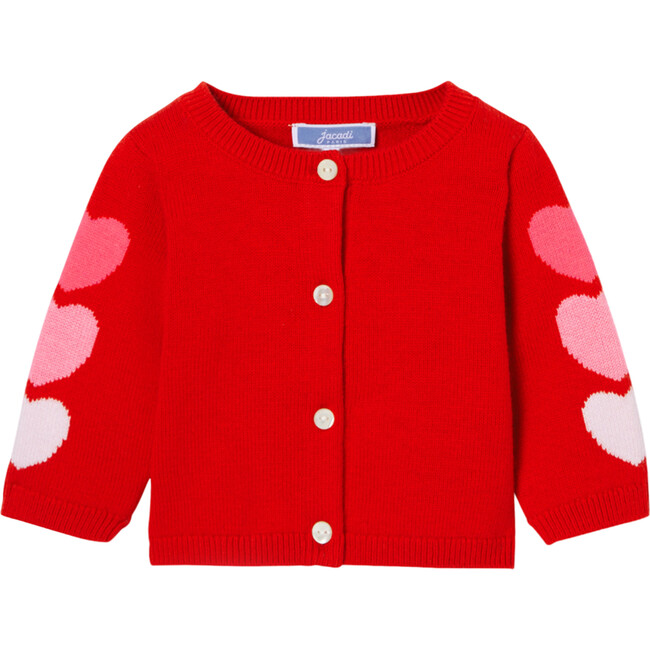 Baby Girl Cardigan with Hearts, Red/Multicolour