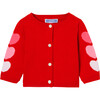 Baby Girl Cardigan with Hearts, Red/Multicolour - Cardigans - 1 - thumbnail