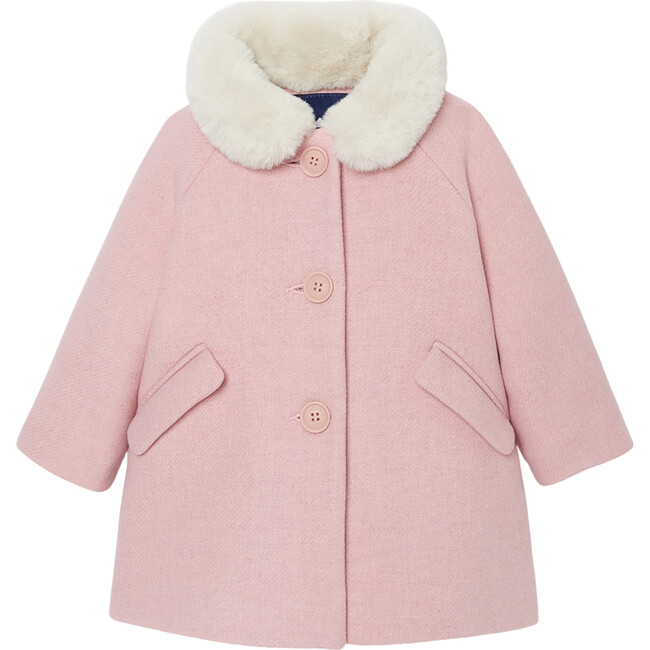 Baby Girl Coat in Wool Cloth, Heather Pink