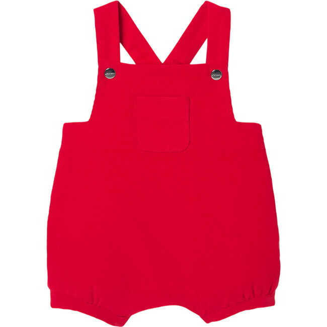 Image of Baby Boy Short Velvet Overalls, Tomato Red