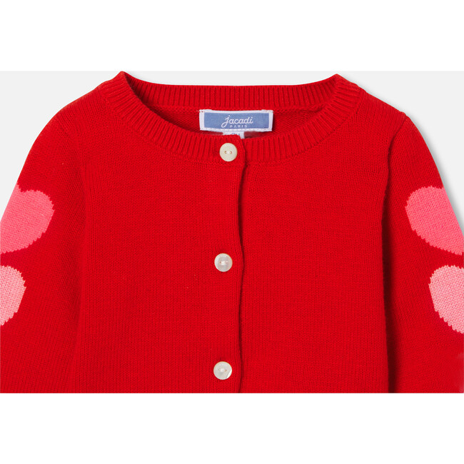 Baby Girl Cardigan with Hearts, Red/Multicolour - Cardigans - 3