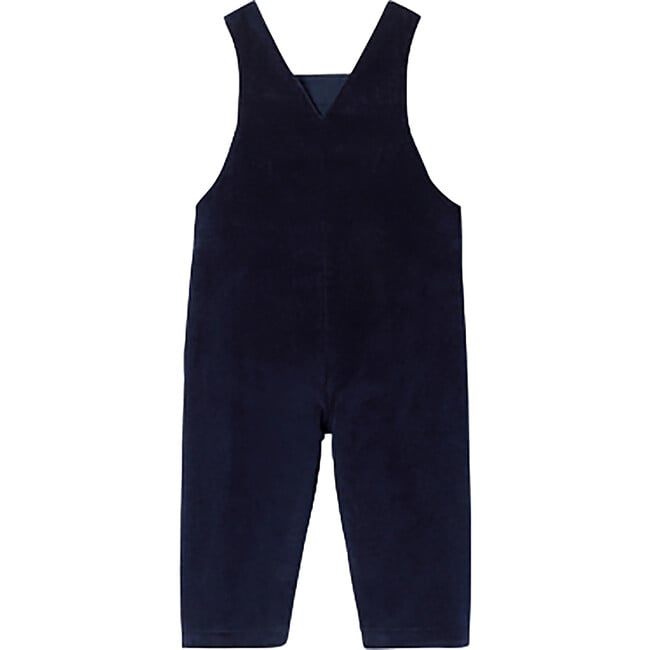 Baby Boy Velour Overalls, Navy - Rompers - 2