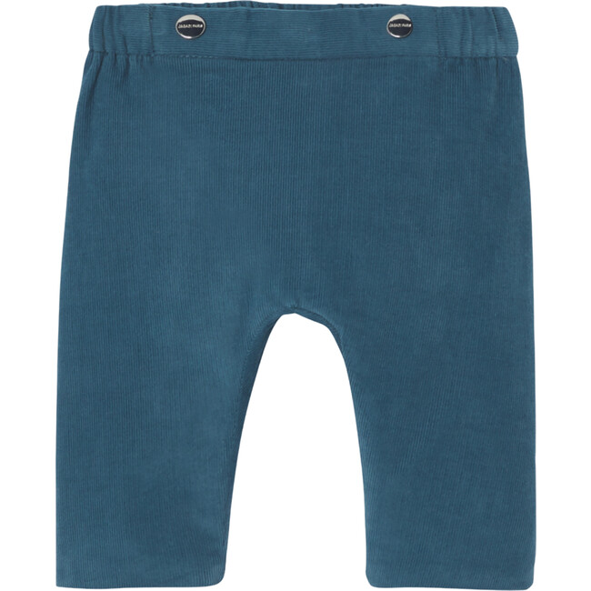 Baby Boy Velour Trousers, Petrol Blue - Pants - 1