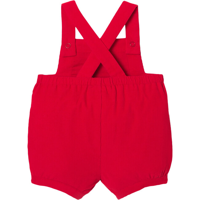 Baby Boy Short Velvet Overalls, Tomato Red - Rompers - 2