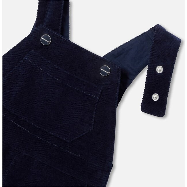 Baby Boy Velour Overalls, Navy - Rompers - 4