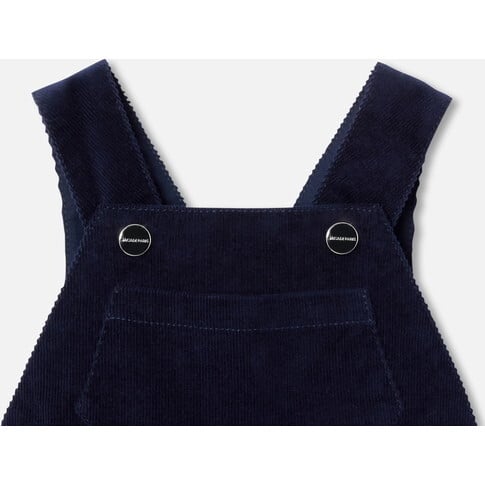 Baby Boy Velour Overalls, Navy - Rompers - 5