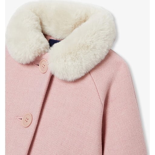 Baby Girl Coat in Wool Cloth, Heather Pink - Coats - 5